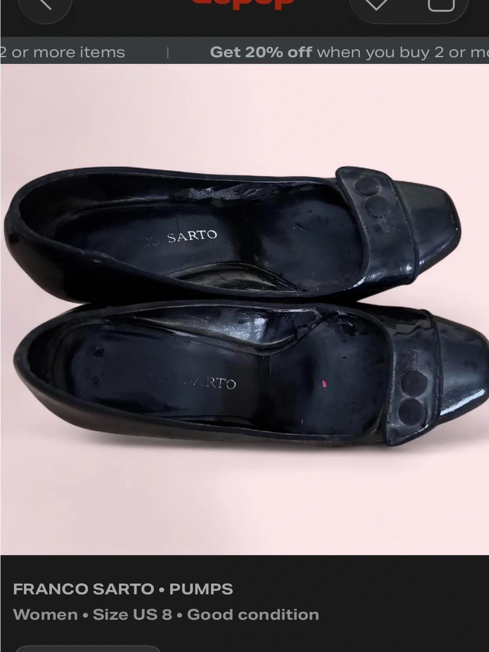 Franco Sarto Black Patent Leather Mid-Heel Pumps